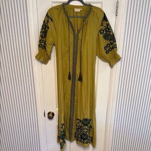 Julia Amory Green Embroidered Tie Front Dress